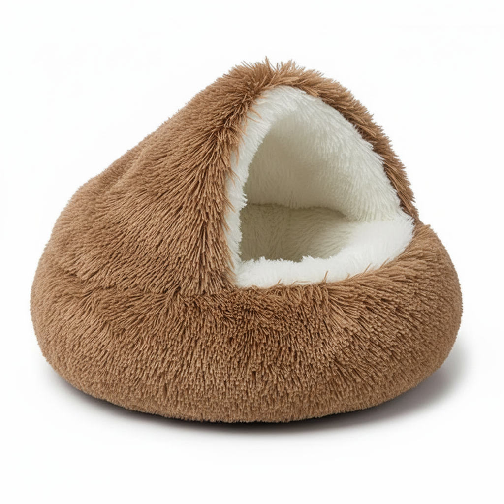 Fluffy pet bed with a soft texture on a white background